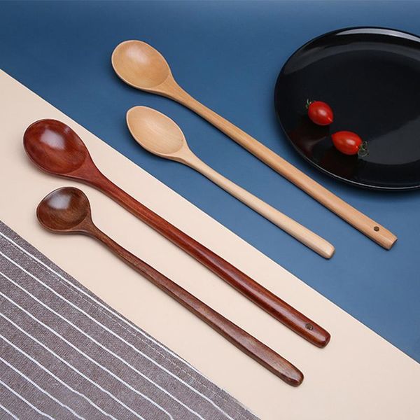 

spoons 6pcs/set dessert wooden spoon coffee long handle stirring iced tea portable mixing for drinking milk non stick kitchen tool