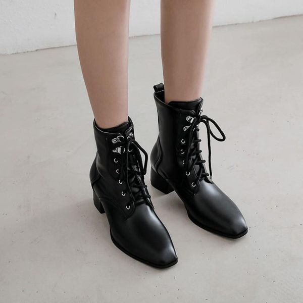 

boots oversized women shoes ankle for ladies woman winter laceup motorcycle, Black
