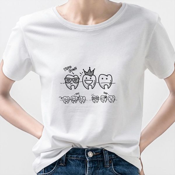 

Creative Fashion And Women Men Tops Cartoon Various Teeth Graphic Printed Versatile Clothing Streetwear Casual Loose Oversize, White;black