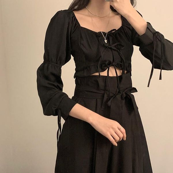 

women's t-shirt two piece set womens summer dress harajuku dark gothic lace high waist short square collar shirts+irregular skirt suits, White