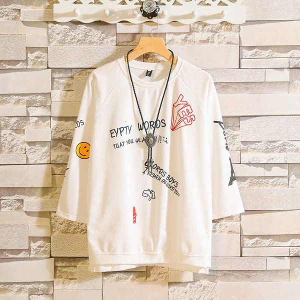

ew half summer loose youth hip hop large 7 / 4 short sleeve t-shirt korean men's fashion, White;black