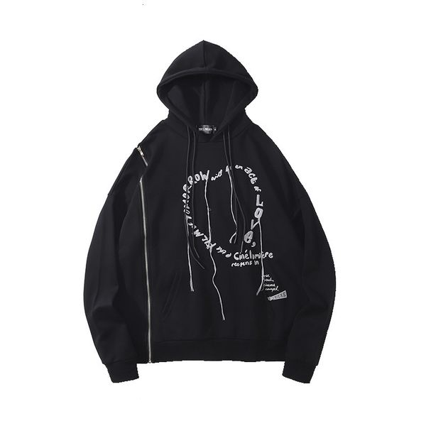 

fall 2021 fashion hoodie plain black gray casual monograph cotton hoodie collarless zip-up men's sweater qu