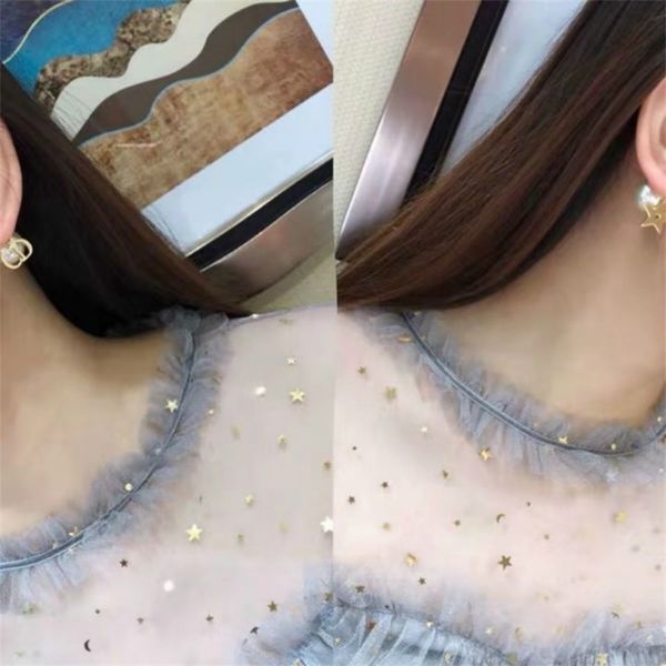 

70% off outlet online big small letter five pointed star pearl family and exquisite light luxury round face girl thin earrings, Golden