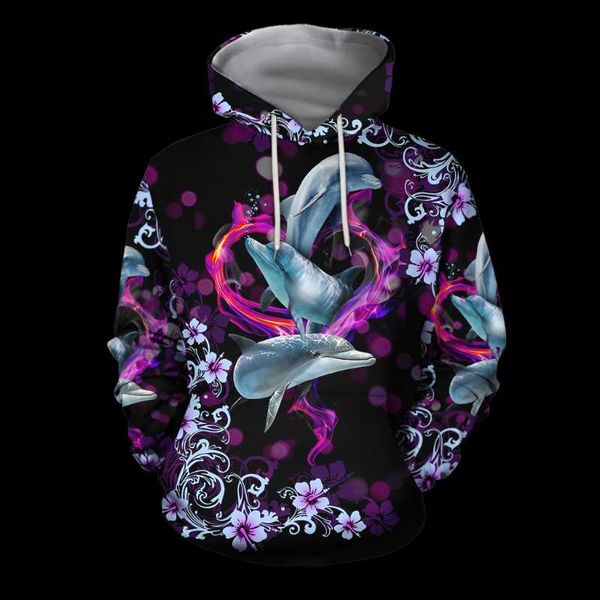 

men's hoodies & sweatshirts love dolphin 3d all over printed hoodie for men/women harajuku fashion retro hooded sweatshirt casual jacke, Black