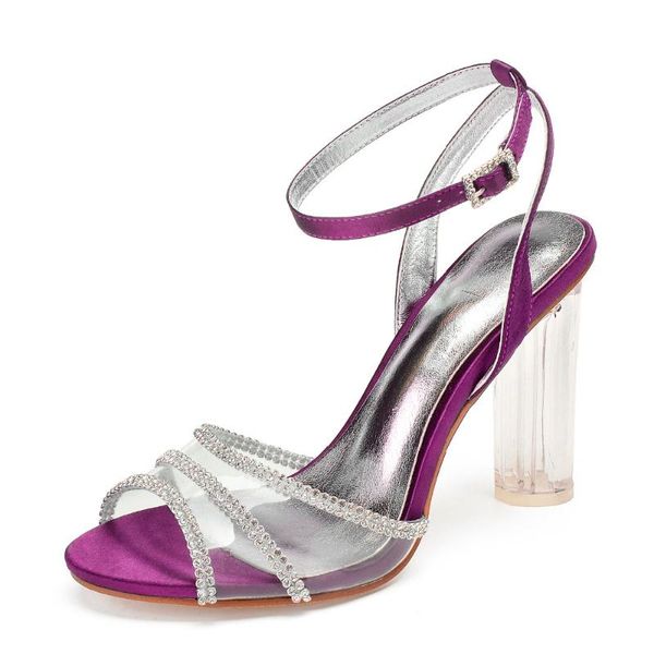 

dress shoes fashion clear block high heel lady satin see through sandals woman summer ankle strap party prom cocktail show, Black