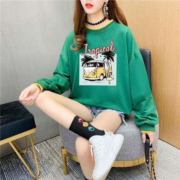 

women's hoodies & sweatshirts promotion long sleeve o-neck cotton princess car print ladies sweathshirt lightweight fleece, Black