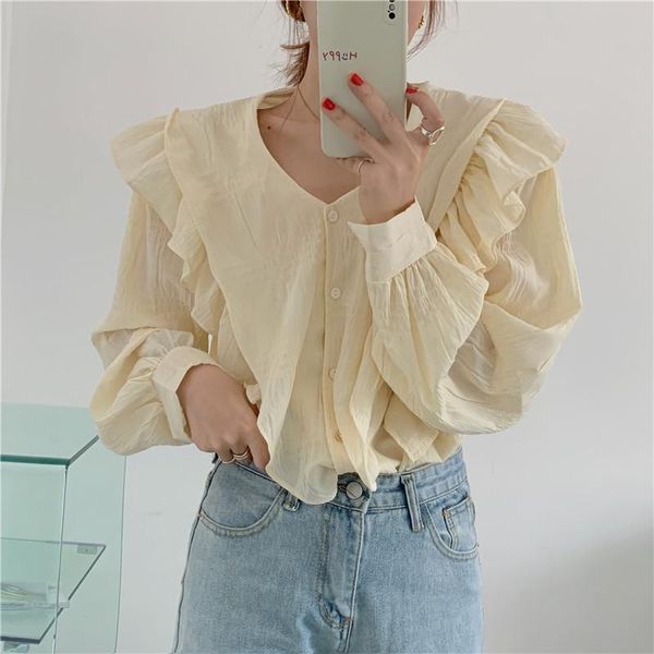 

women's blouses & shirts hzirip 2021 summer office lady french solid vintage chic casual retro elegant sunscreen blouse gentle long sle, White