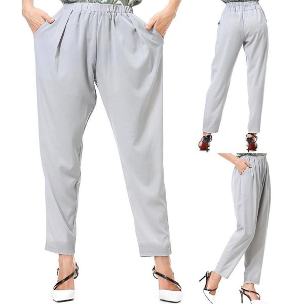 

casual women solid color pocket loose fit long wide leg pants harem trousers, Black;white