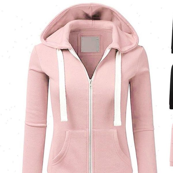 

2021 women long sleeve patchwork solid color hooded zipper sport coat pullovers girl hooded female coat fashion, Black