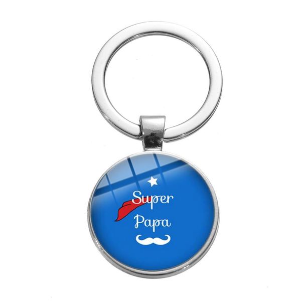 

dad print cute keychain i love my papa funny pattern crystal round key chain for men car keyring idea gift bag keyholder tag, Silver
