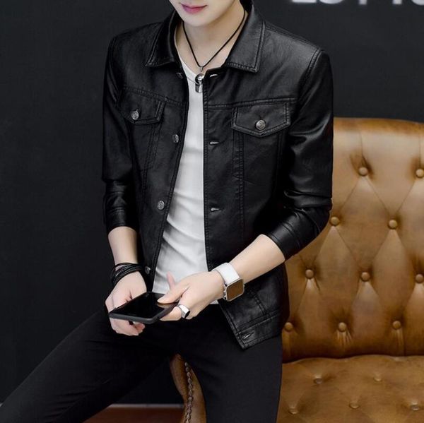 

men's fur & faux large size korean version pu leather motorcycle jacket lapel single breasted autumn and winter coat /m-4xl, Black