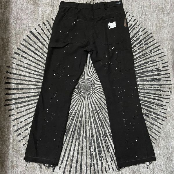 

real pics high street color spliced washed jeans mens oversize wide leg straight denim flare pants retro loose casual trousers, Blue