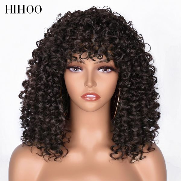 

short hair afro kinky curly wigs with bangs for black women synthetic natural ombre brown mixed blonde wig cosplay lolita
