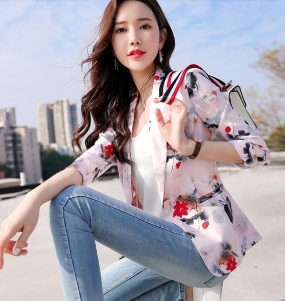 

2021 spring elegant fashion printed women's suit casual short three-quarter sleeve ladies jacket temperament women's clothing, White;black