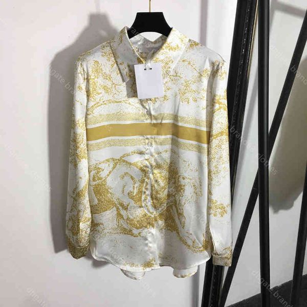 

22ss designer women clothes shirts brand chiffon blouse long sleeve 5a quality animal hd print shirt dress female apparel wholesale, White