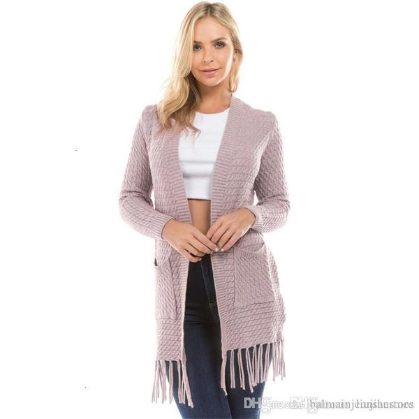 

women fashion pure color coats autumn winter designer ladies jackets with tassel casual womens long sleeve apparel, Black;brown