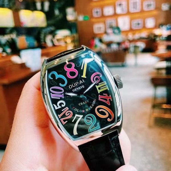 

wristwatches oupai 2021 arrival frank crazy color dreamer design automatic watch man waterproof nh35 leather strap fashion couple, Slivery;brown
