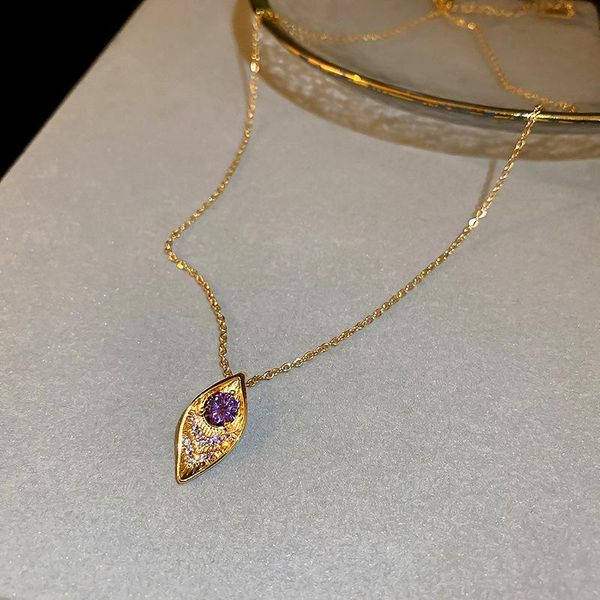

pendant necklaces purple crystal rhinestone eye shape necklace for women european and american retro clavicle chain fashion neck jewelry, Silver