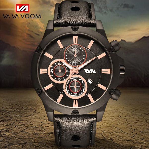 

wristwatches va voom fashion mens watches outdoor run 30m waterproof military date calendar sport leather quartz wrist watch men clock, Slivery;brown