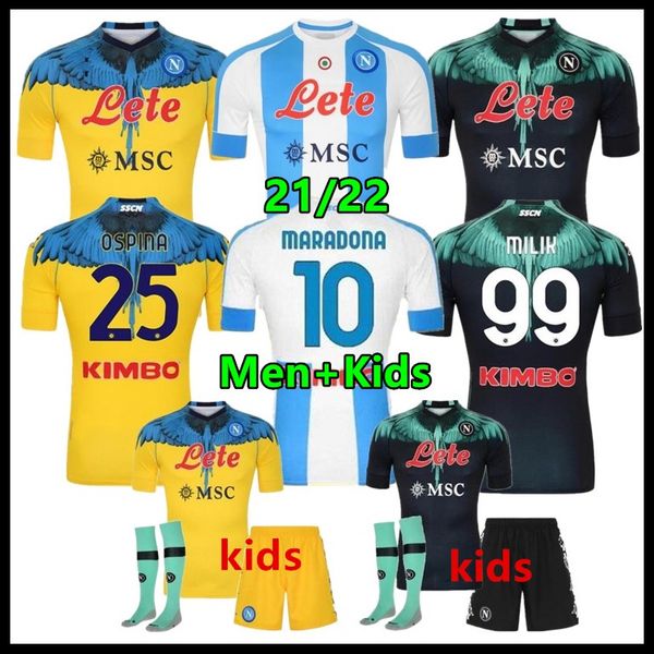 

adults and kids 20 21 22 napoli soccer jerseys home 2021 2122 naples zielinski maradona insigne mertens callejon player rpg football shirts, Black;yellow