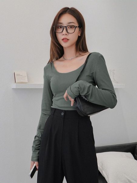 

dazy ribbed knit scoop neck tee s9kb#, White