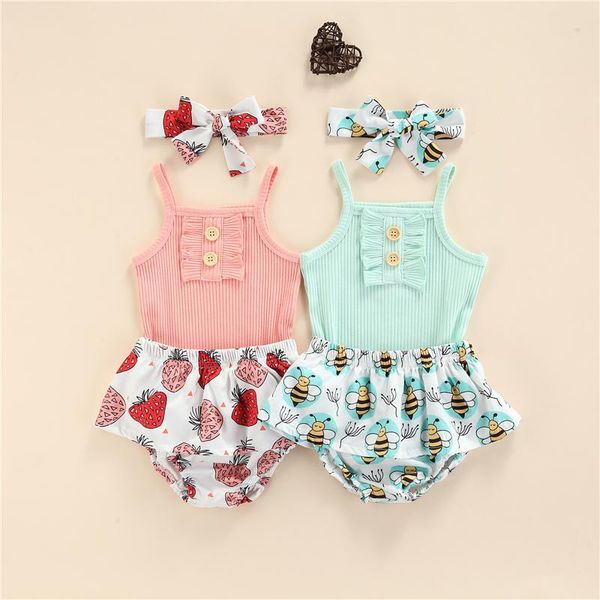 

clothing sets 3pcs 0-24month born baby girls clothes sets,infant solid color sleeveless square collar romper+printed ruffle shorts+headband, White
