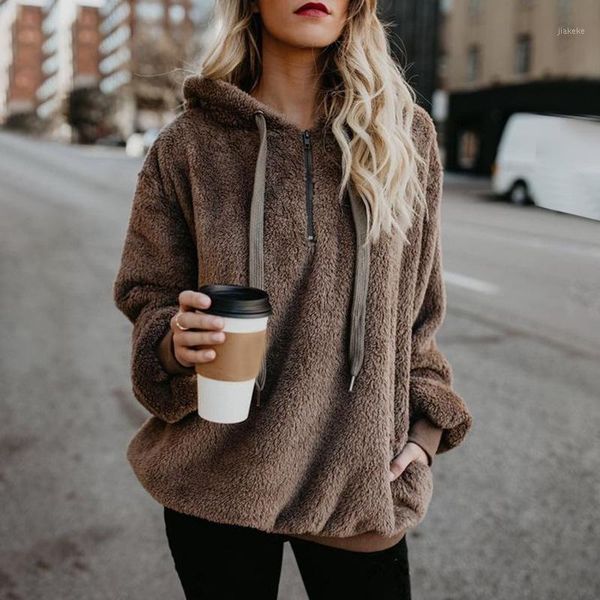 

autumn and winter of 2019 women's fur coat long-sleeved flannel hoodies white pink black solid color women sweatshirt1