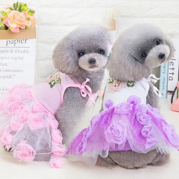 

dog apparel fanshion pet dress bottoming rose flower print clothes for yorkies cat lace breathable style summer