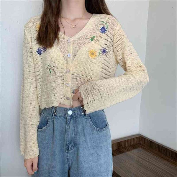 

sweet hollow out flower womens sweaters embroidery single breasted cardigan women knitwear yellow white purple autumn spring, White;black