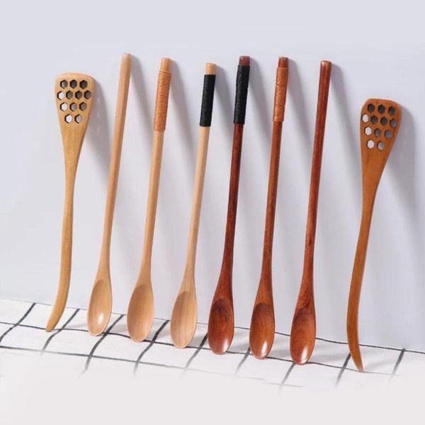 

spoons 1pcs wooden long handle spoon coffee tea stirring supplies cutlery honey dessert tableware soup japanese style kitch l8d8