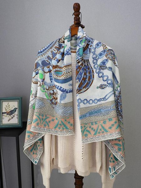 

scarves 2021 women winter cashmere scarf foulard large square pashmina wraps shawl cape poncho fashion prints 132*132cm, Blue;gray