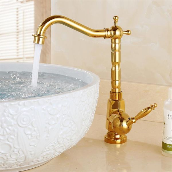 

golden luxury faucet european style cold water bathroom heightening durable single hole basin bathtub retro rotatable tap
