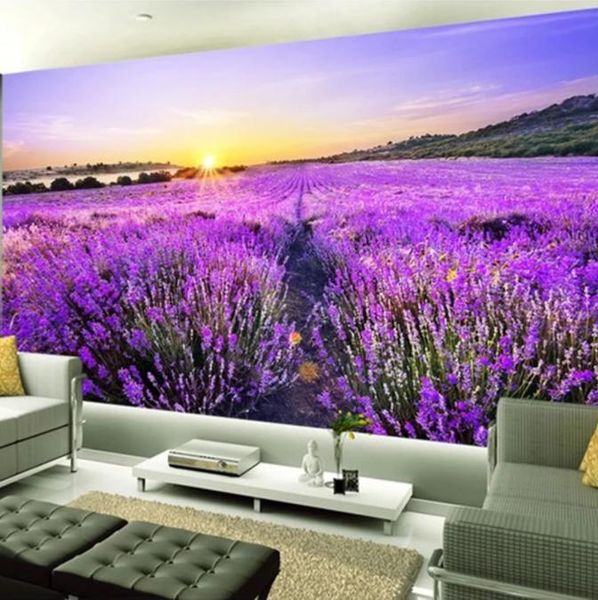 

wallpapers romantic purple lavender fresco wall cloth for living room home decor paper waterproof mural contact