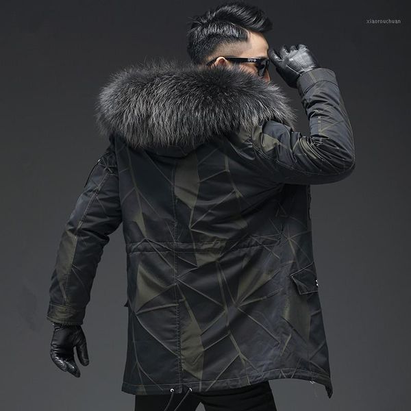 

men's leather & faux 2021 real fur coat natural liner parka winter jacket men raccoon collar long warm parkas l18-2911my1634, Black