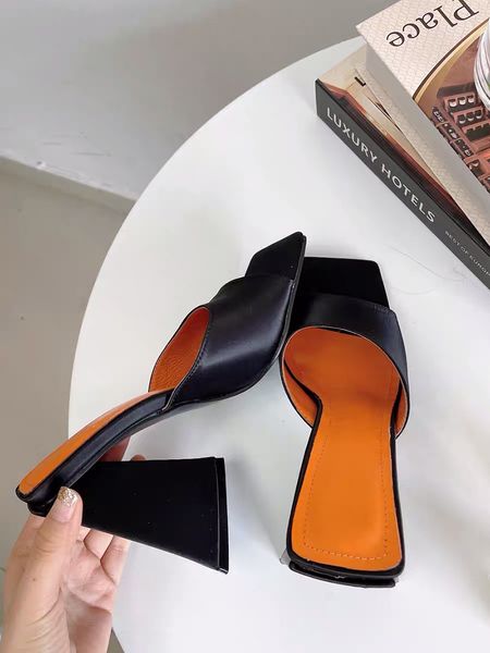 

designer silk slippers womens summer fashion real leather bottom sandals 7cm and 10cm high-heeled slipper casual shoes flip flops open, Black