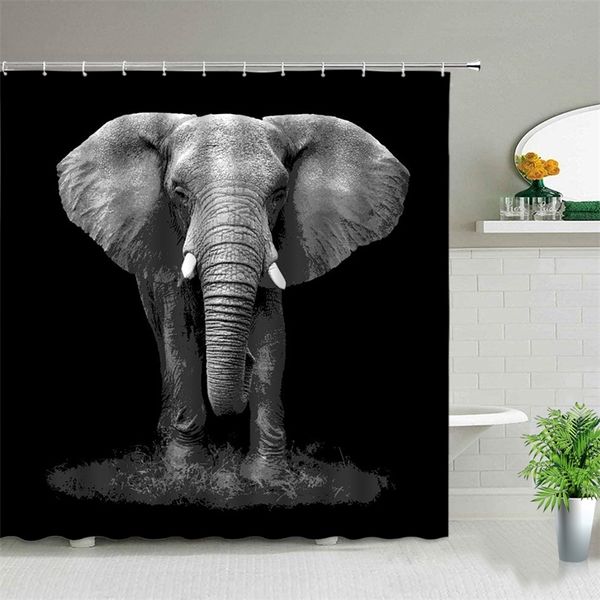 África animais elefante leão leopardo leopardo 3d impressão chuveiro cortinas impermeáveis ​​cortina de banheiro conjunto de banheira com ganchos 210915