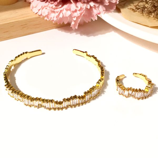 

eternal love iced out couple jewelry set woman bee hive zircon copper plating 18k gold cuff banghles women fashion sister friendshipy rings, Silver