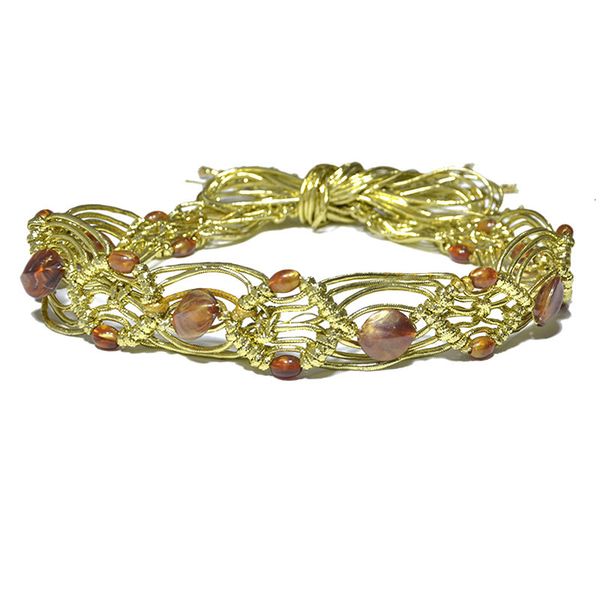 

women's national style woven belt gold agate inlaid women's wax rope woven belt waist rope, Black;brown