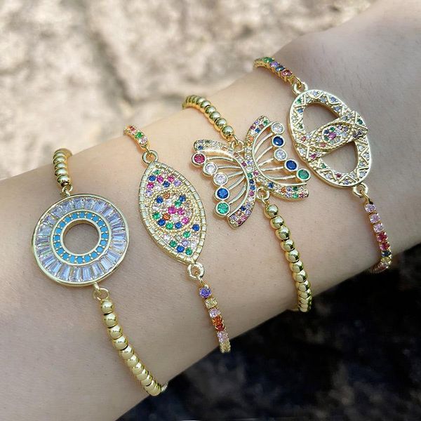 

charm bracelets eyika rainbow color cubic zirconia bracelet evil eye butterfly women bangle cz adjustable chain pulseras mujer jewelry, Golden;silver