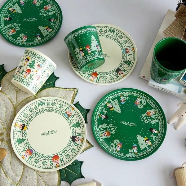 

mugs cup set christmas theme coffee saucer imitation ceramic fruit plate