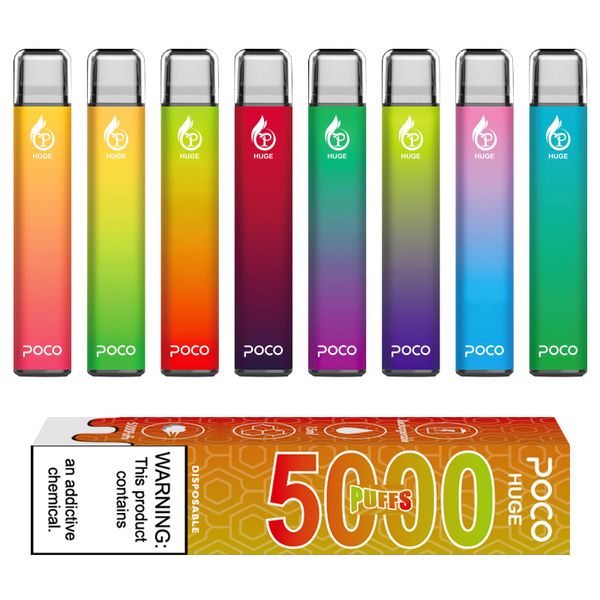 Orijinal Örgü Bobin 5000 puf Poco Büyük Tek Vape Kalem Eletronic Sigara Şarj Edilebilir 15 ML 8 Renk Cihazı Yeni Buhar kalem