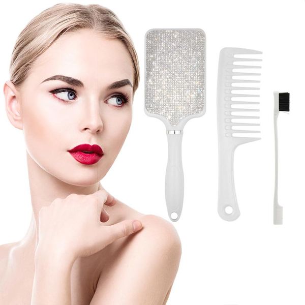 

hair brushes 3pcs professional portable care hairdressing styling tools edge brush comb set scalp anti-static massage airbag, Silver