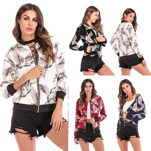 

women's jackets european and american autumn winter foreign trade casual printing loose baseball uniform jacket female, Black;brown
