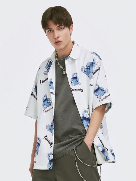 

men bear allover print shirt 00g3#, White;black