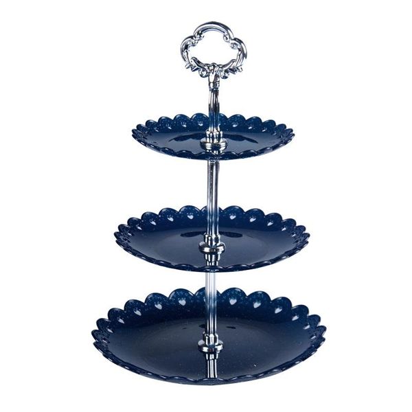 

dishes & plates 3-tier plastic cake stand-dessert stand-cupcake stand-tea party serving platter fruit tray blue