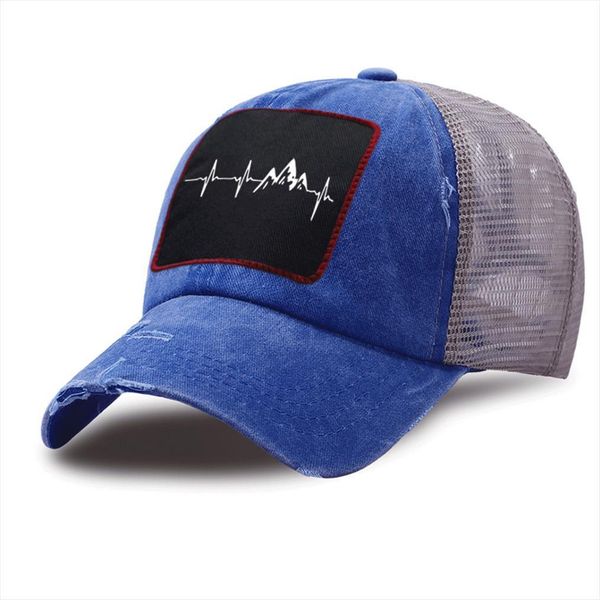 

electrocardiogram mountain print baseball cap trucker casual breathable outdoor mesh dad hats cotton snapback hat, Blue;gray