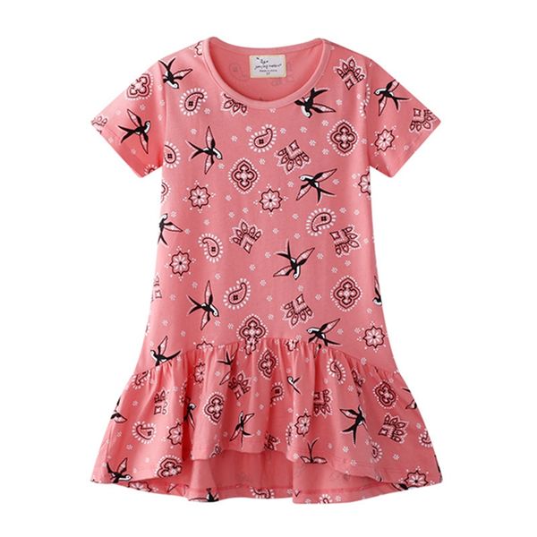 

2-6 years baby girls pink front short dress printed animals casual cotton kids summer jersey clothes outfit for toddler, Red;yellow