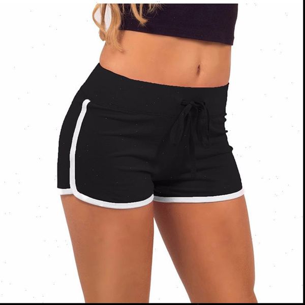 

summer leisure women shorts contrast binding side split elastic waist loose casual shorts yo ga short feminino, White;black