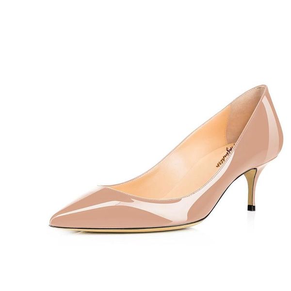 

dress shoes women's pumps pointed toe shallow kitten high heel patent leather fabric comfortable lining office women, Black