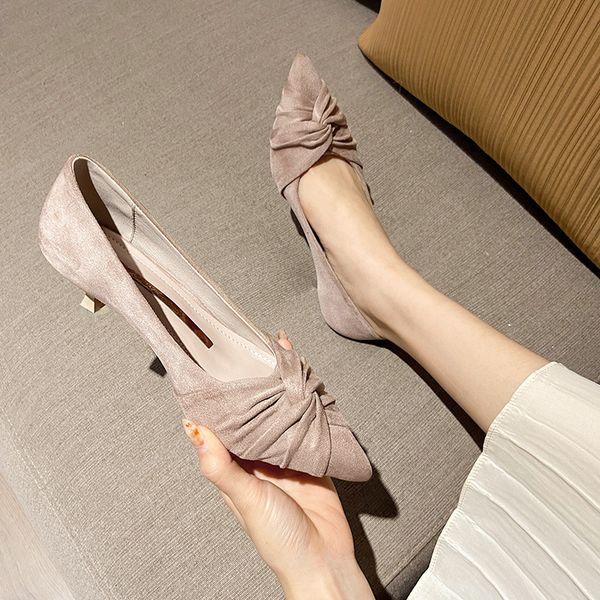

luxury dress shoes french high heels 2021 net red pointed single 5cm thin heel shallow mouth large women's sho 41-43 summer, Black